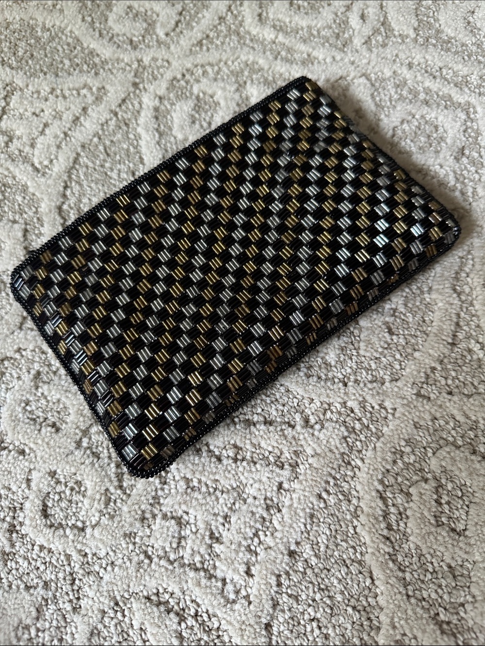 Black Beaded Phone Sleeve with Gold & Silver Accents